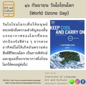 16 กันยา วันโอโซนโลก (World Ozone Day)